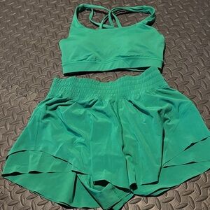 Lululemon Raceway Green Sports Bra and Shorts Set